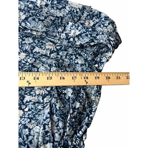 Free People Printed Daybreak Chambray Combo Blouse Floral Ruffled Cotton Small - Picture 12 of 14